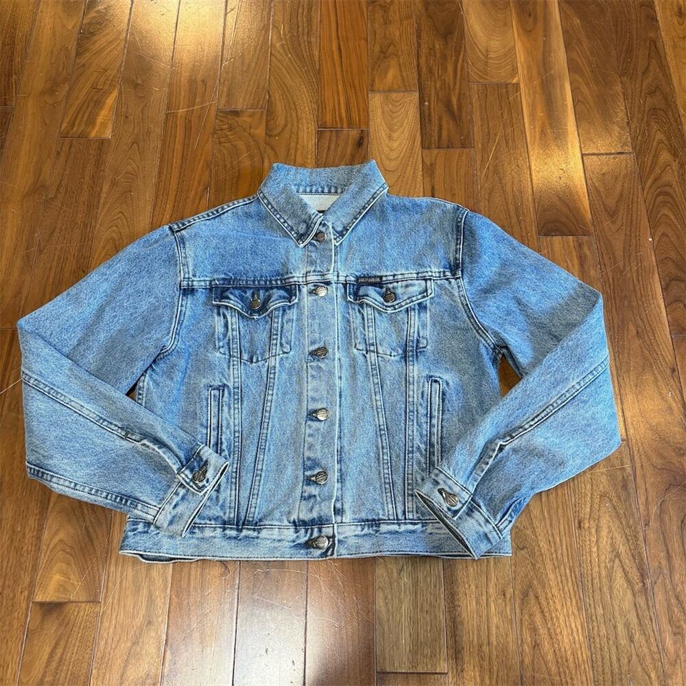 Harley-Davidson Jacket Women’s M Blue Denim Trucker Biker Button Front Logo
